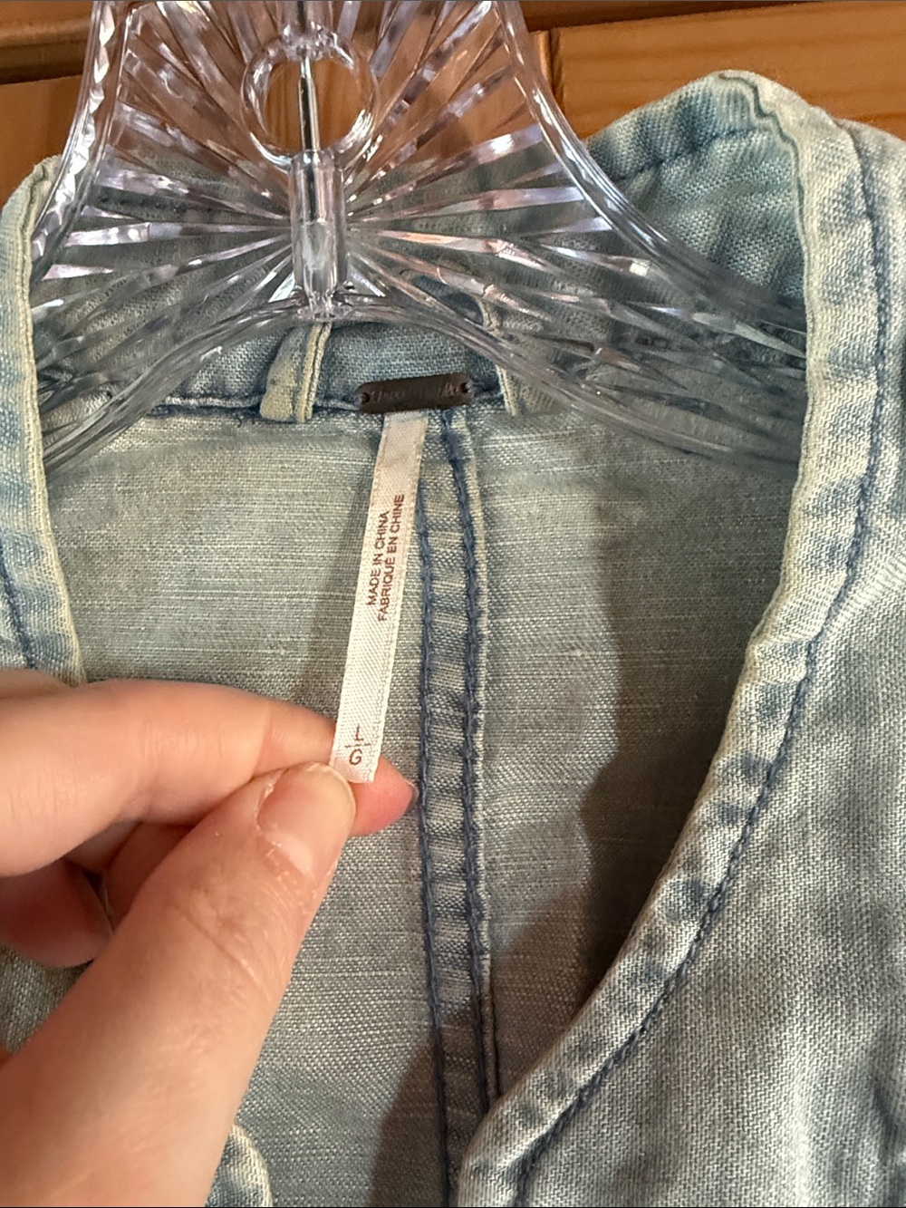 Free People Light Wash Embroidered Sleeve Denim Jacket - Women - Large - Picture 8 of 9